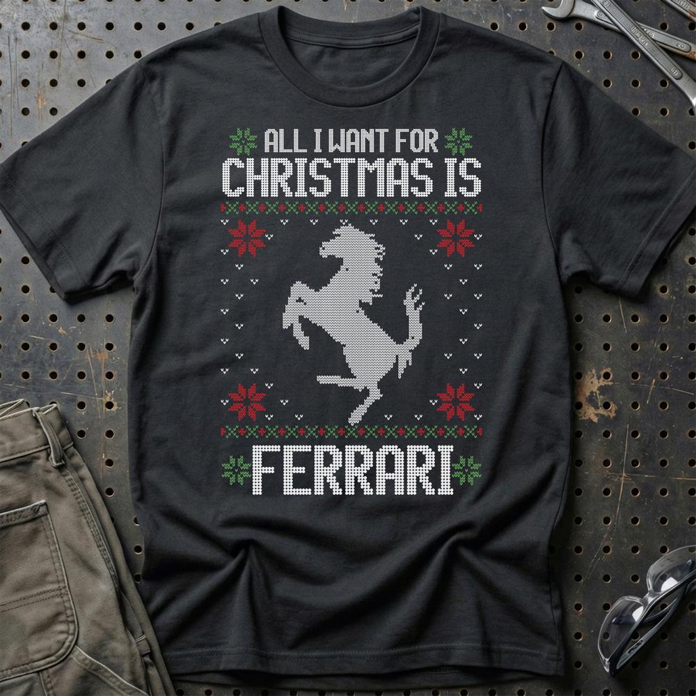 Ferrari - All I Want For Christmas - Unisex T-Shirt , Bomuld-Beklædning-Ferrari-Sort-S-Garage Culture Shop- garage - man cave - merchandise