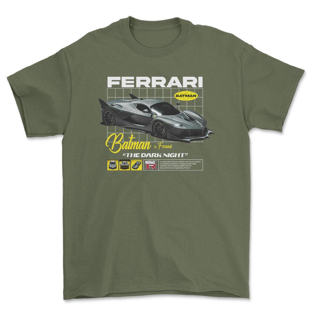 Ferrari Batman - Unisex T-Shirt , Bomuld-Beklædning-Ferrari-Grøn Militær-S-Forside-Garage Culture Shop- garage - man cave - merchandise