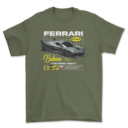 Ferrari Batman - Unisex T-Shirt , Bomuld-Beklædning-Ferrari-Grøn Militær-S-Forside-Garage Culture Shop- garage - man cave - merchandise
