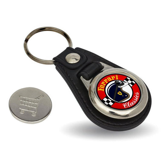 Ferrari Classics - Nøglering med Indkøbsvognsmønt – Metal & Kunstlæder-Nøglering-Ferrari-Garage Culture Shop- garage - man cave - merchandise