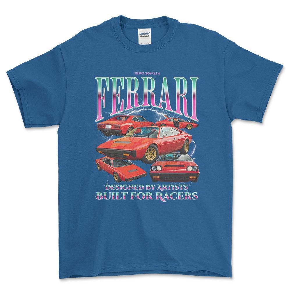 Ferrari Dino 308 GT4 - Bootleg Style Unisex T-Shirt , Bomuld-Beklædning-Ferrari-Blå Royal-S-Forside-Garage Culture Shop- garage - man cave - merchandise