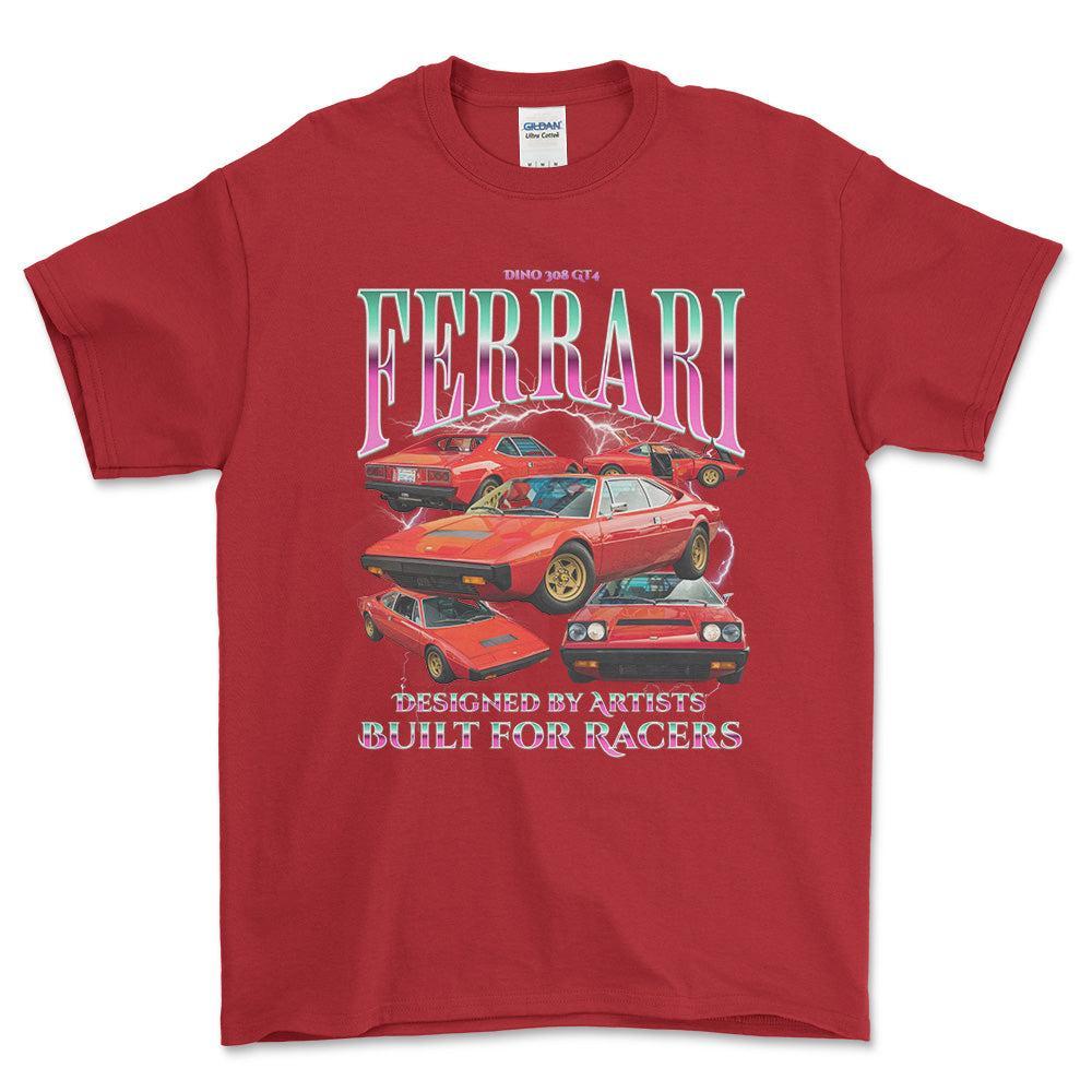 Ferrari Dino 308 GT4 - Bootleg Style Unisex T-Shirt , Bomuld-Beklædning-Ferrari-Rød-S-Forside-Garage Culture Shop- garage - man cave - merchandise