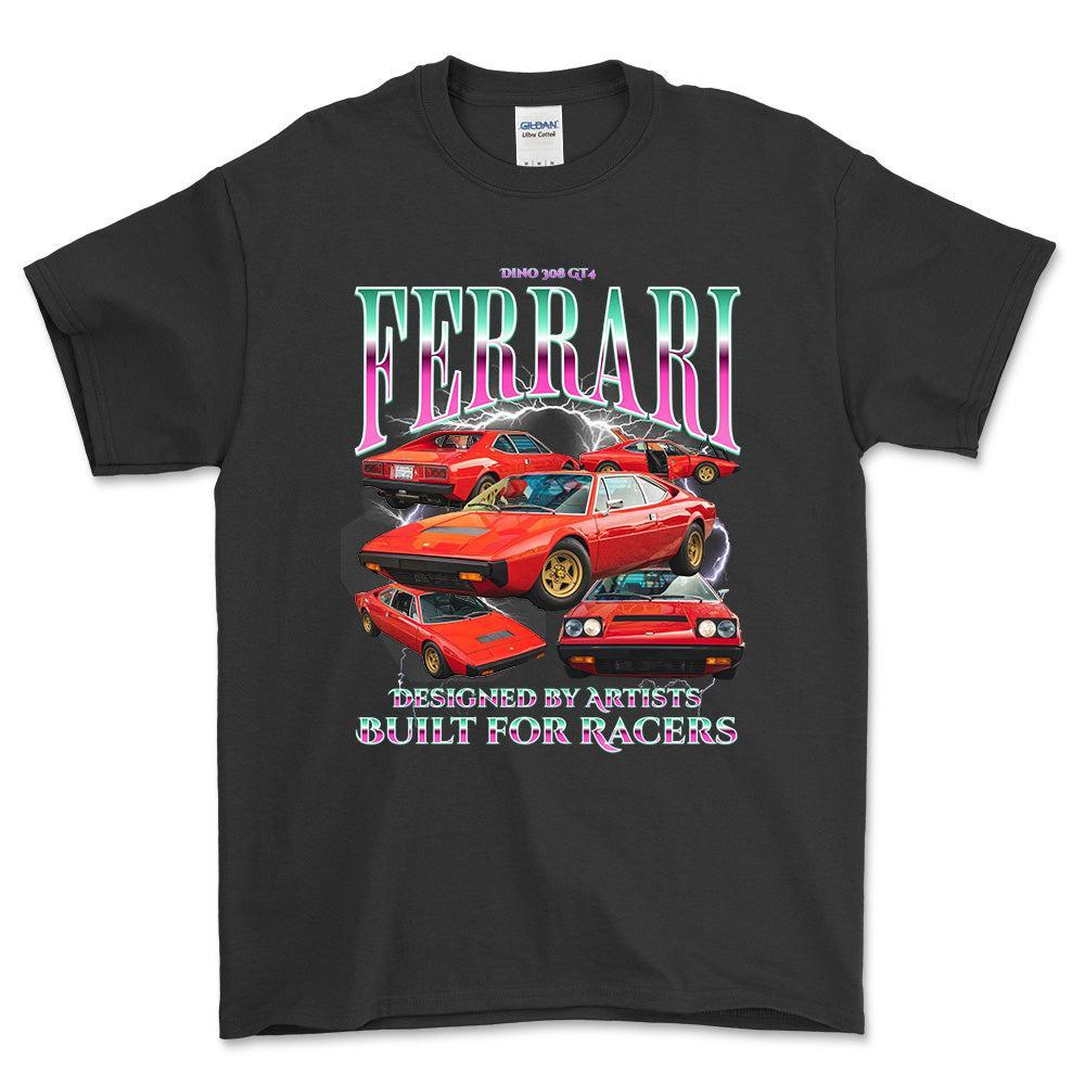 Ferrari Dino 308 GT4 - Bootleg Style Unisex T-Shirt , Bomuld-Beklædning-Ferrari-Sort-S-Forside-Garage Culture Shop- garage - man cave - merchandise
