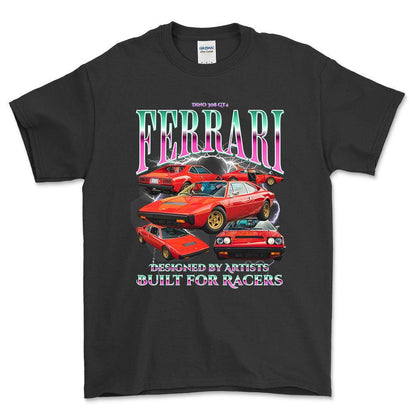 Ferrari Dino 308 GT4 - Bootleg Style Unisex T-Shirt , Bomuld-Beklædning-Ferrari-Sort-S-Forside-Garage Culture Shop- garage - man cave - merchandise