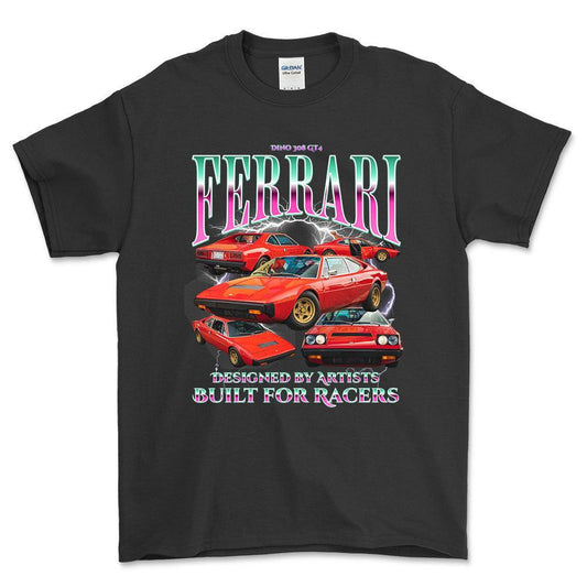 Ferrari Dino 308 GT4 - Bootleg Style Unisex T-Shirt , Bomuld-Beklædning-Ferrari-Sort-S-Forside-Garage Culture Shop- garage - man cave - merchandise