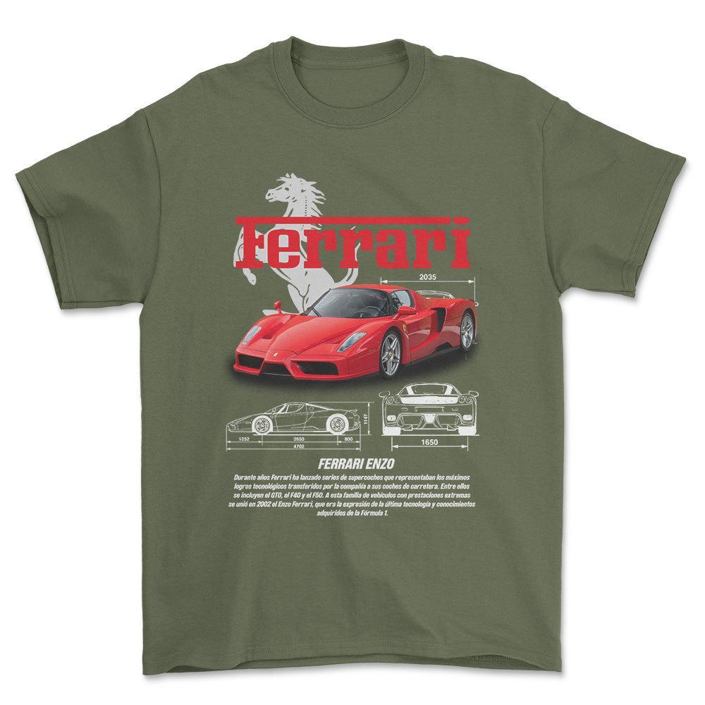 Ferrari Enzo - Unisex T-Shirt , Bomuld-Beklædning-Ferrari-Grøn Militær-S-Forside-Garage Culture Shop- garage - man cave - merchandise