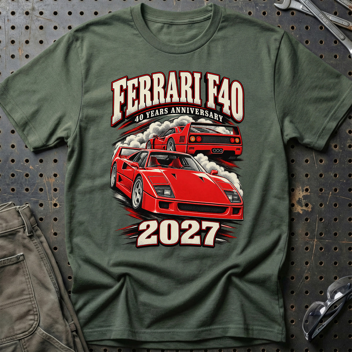 
Ferrari F40 – 40 Years Anniversary 2027 T-Shirt – Grøn Militær
