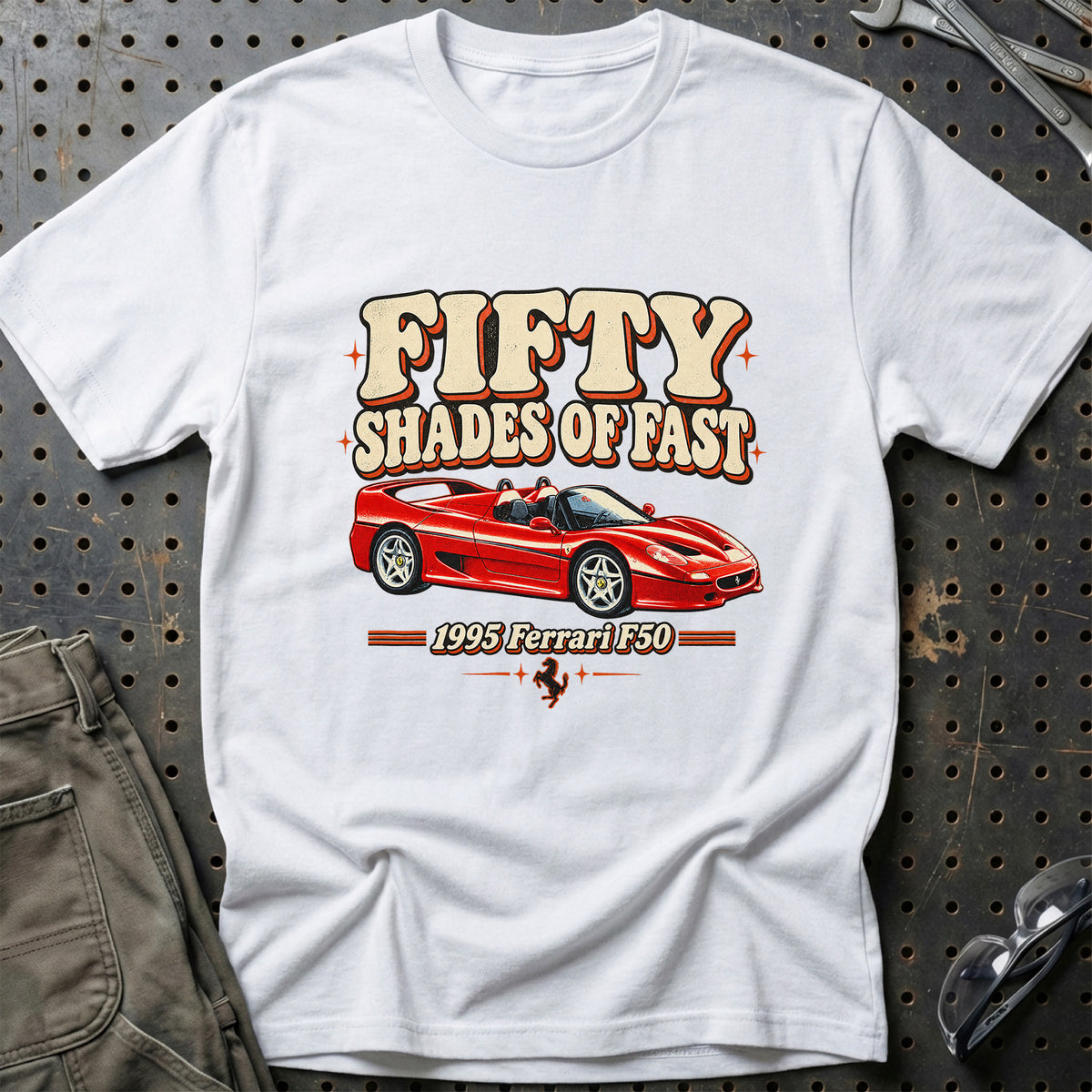 
Ferrari F50 1995 – Fifty Shades of Fast T-Shirt – Hvid
