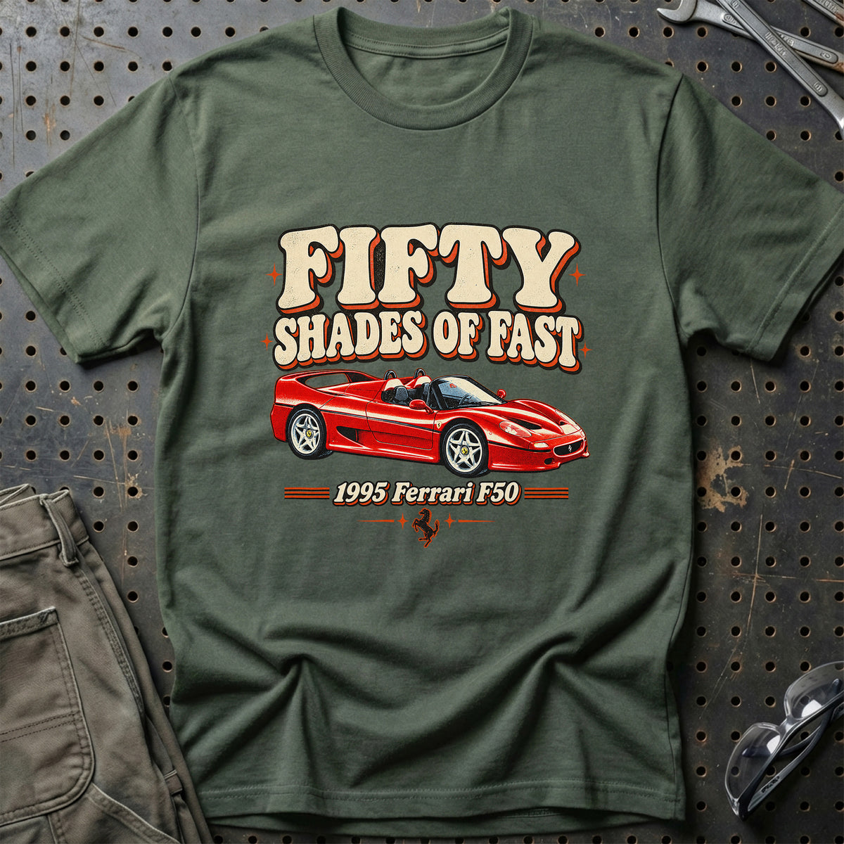 
Ferrari F50 1995 – Fifty Shades of Fast T-Shirt – Grøn Militær