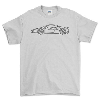 Ferrari F8 Tributo Outline - Unisex T-Shirt , Bomuld-Beklædning-Ferrari-Hvid-S-Forside-Garage Culture Shop- garage - man cave - merchandise