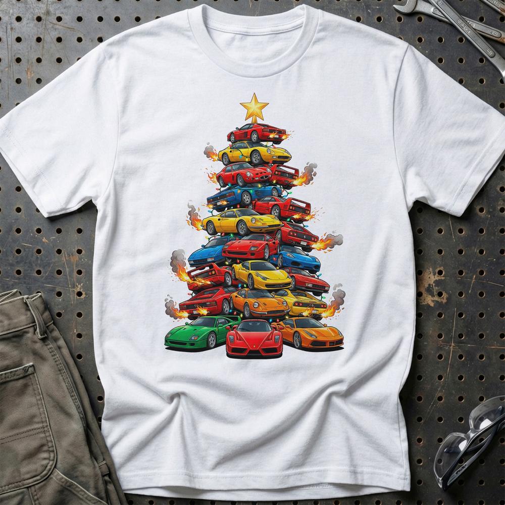 Ferrari Juletræ Christmas Tree - Unisex T-Shirt-Beklædning-Ferrari-Hvid-S-Garage Culture Shop- garage - man cave - merchandise