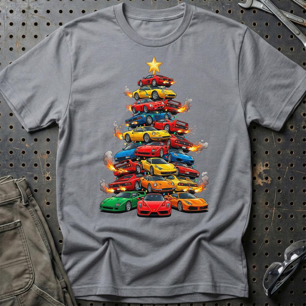 Ferrari Juletræ Christmas Tree - Unisex T-Shirt-Beklædning-Ferrari-Grå Sport-S-Garage Culture Shop- garage - man cave - merchandise