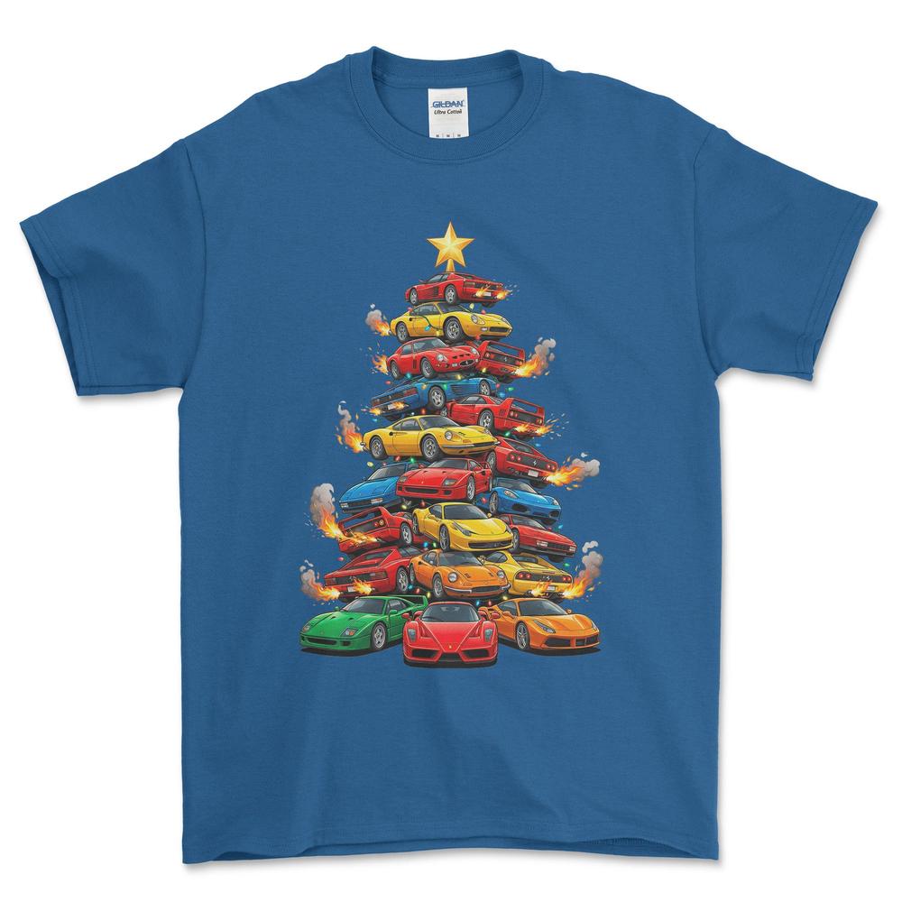Ferrari Juletræ Christmas Tree - Unisex T-Shirt-Beklædning-Ferrari-Blå Royal-S-Forside-Garage Culture Shop- garage - man cave - merchandise