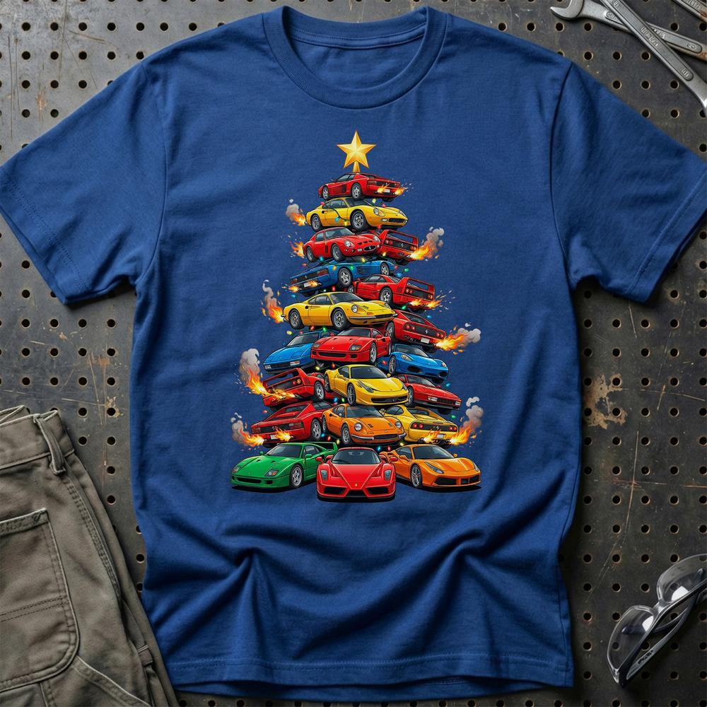 Ferrari Juletræ Christmas Tree - Unisex T-Shirt-Beklædning-Ferrari-Blå Royal-S-Garage Culture Shop- garage - man cave - merchandise