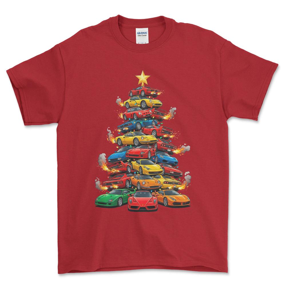 Ferrari Juletræ Christmas Tree - Unisex T-Shirt-Beklædning-Ferrari-Rød-S-Forside-Garage Culture Shop- garage - man cave - merchandise