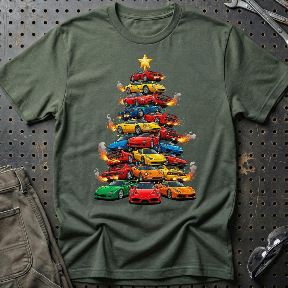 Ferrari Juletræ Christmas Tree - Unisex T-Shirt-Beklædning-Ferrari-Grøn Militær-S-Garage Culture Shop- garage - man cave - merchandise