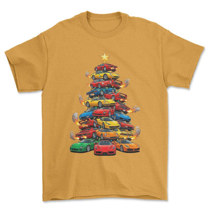 Ferrari Juletræ Christmas Tree - Unisex T-Shirt-Beklædning-Ferrari-Guld-S-Forside-Garage Culture Shop- garage - man cave - merchandise