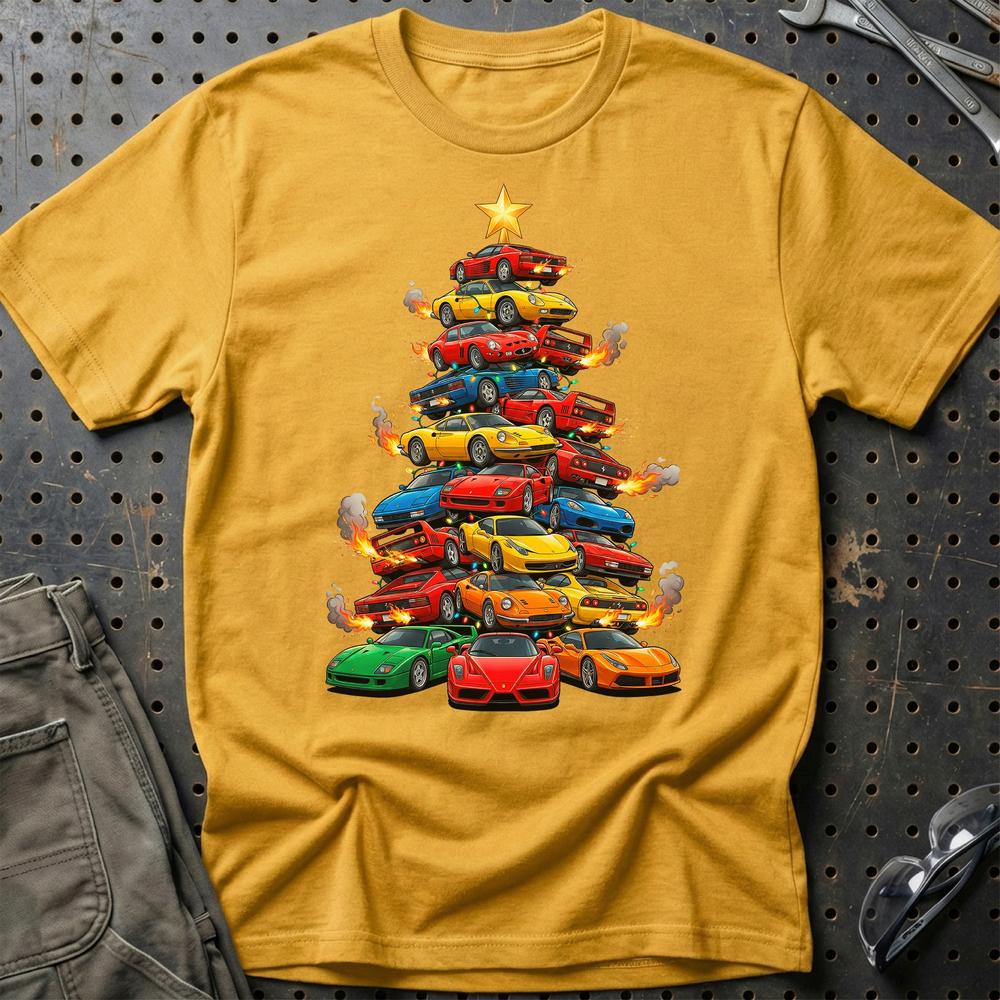 Ferrari Juletræ Christmas Tree - Unisex T-Shirt-Beklædning-Ferrari-Guld-S-Garage Culture Shop- garage - man cave - merchandise