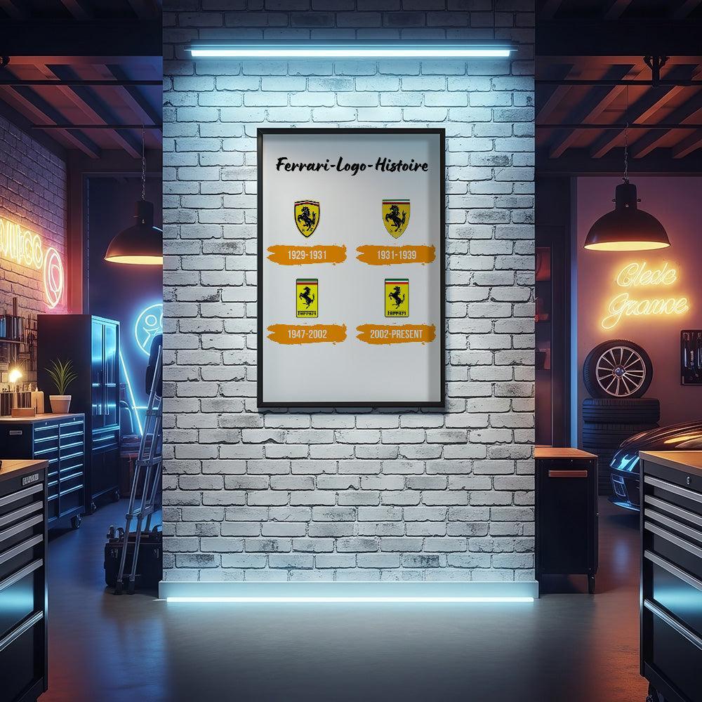 Ferrari Logo Histoire Skilte, Musemåtte, Dørmåtte-Skilte-Ferrari-Garage Culture Shop- garage - man cave - merchandise