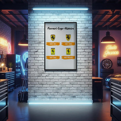 Ferrari Logo Histoire Skilte, Musemåtte, Dørmåtte-Skilte-Ferrari-Garage Culture Shop- garage - man cave - merchandise