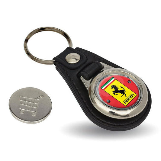 Ferrari - Nøglering med Indkøbsvognsmønt – Metal & Kunstlæder-Nøglering-Ferrari-Garage Culture Shop- garage - man cave - merchandise