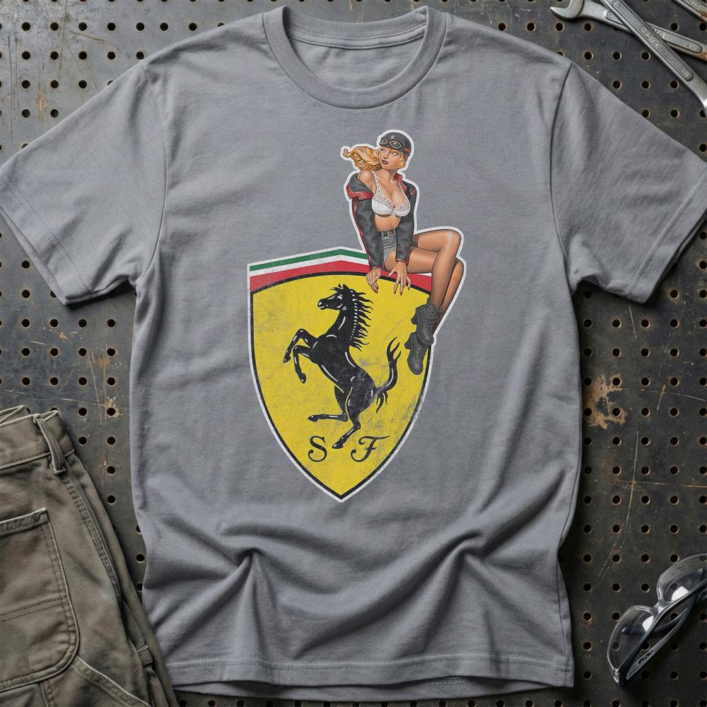Ferrari Pinup T-Shirt-Beklædning-Ferrari-Grå Sport-S-Garage Culture Shop- garage - man cave - merchandise