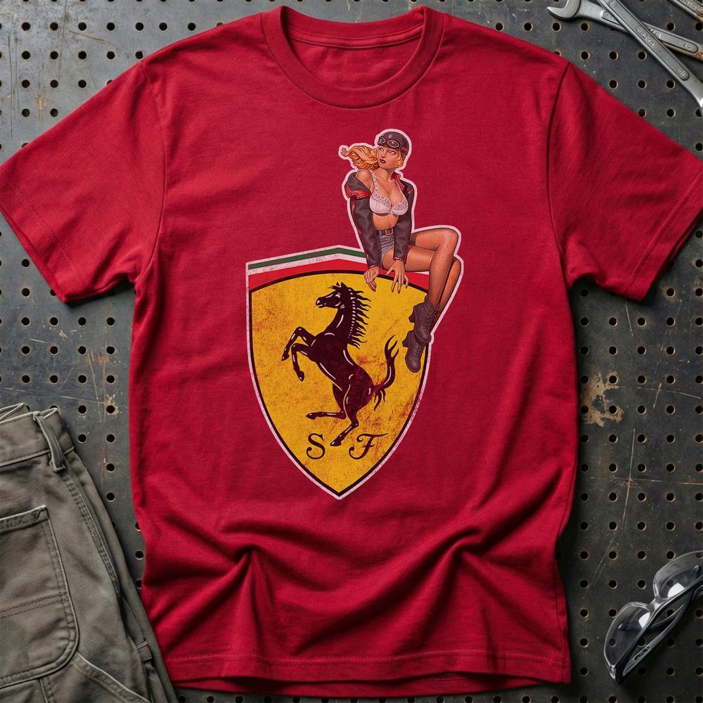 Ferrari Pinup T-Shirt-Beklædning-Ferrari-Rød-S-Garage Culture Shop- garage - man cave - merchandise