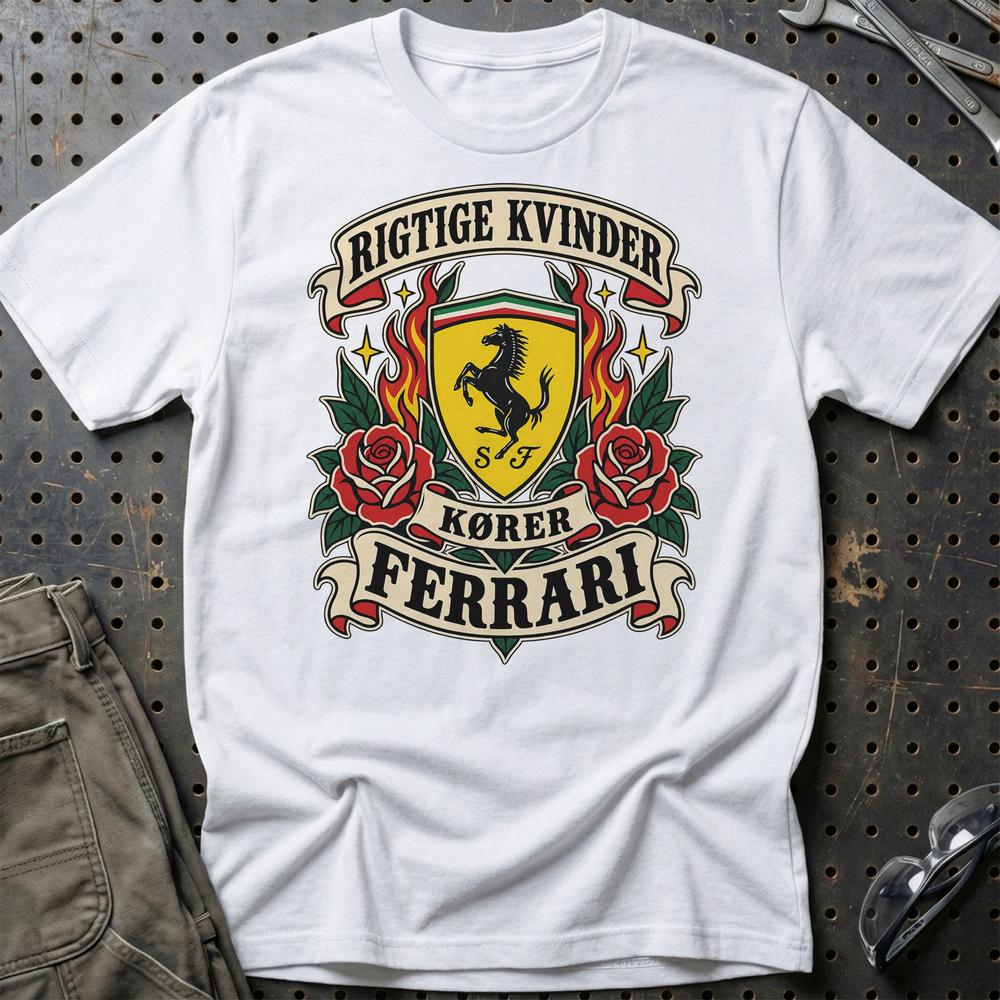 
Produktbillede af Ferrari Rigtige Kvinder Kører – Roser og Flammer T-Shirt