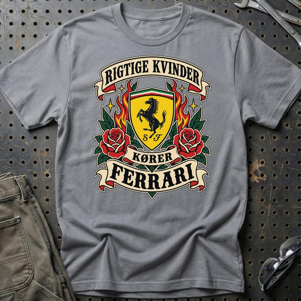 
Produktbillede af Ferrari Rigtige Kvinder Kører – Roser og Flammer T-Shirt
