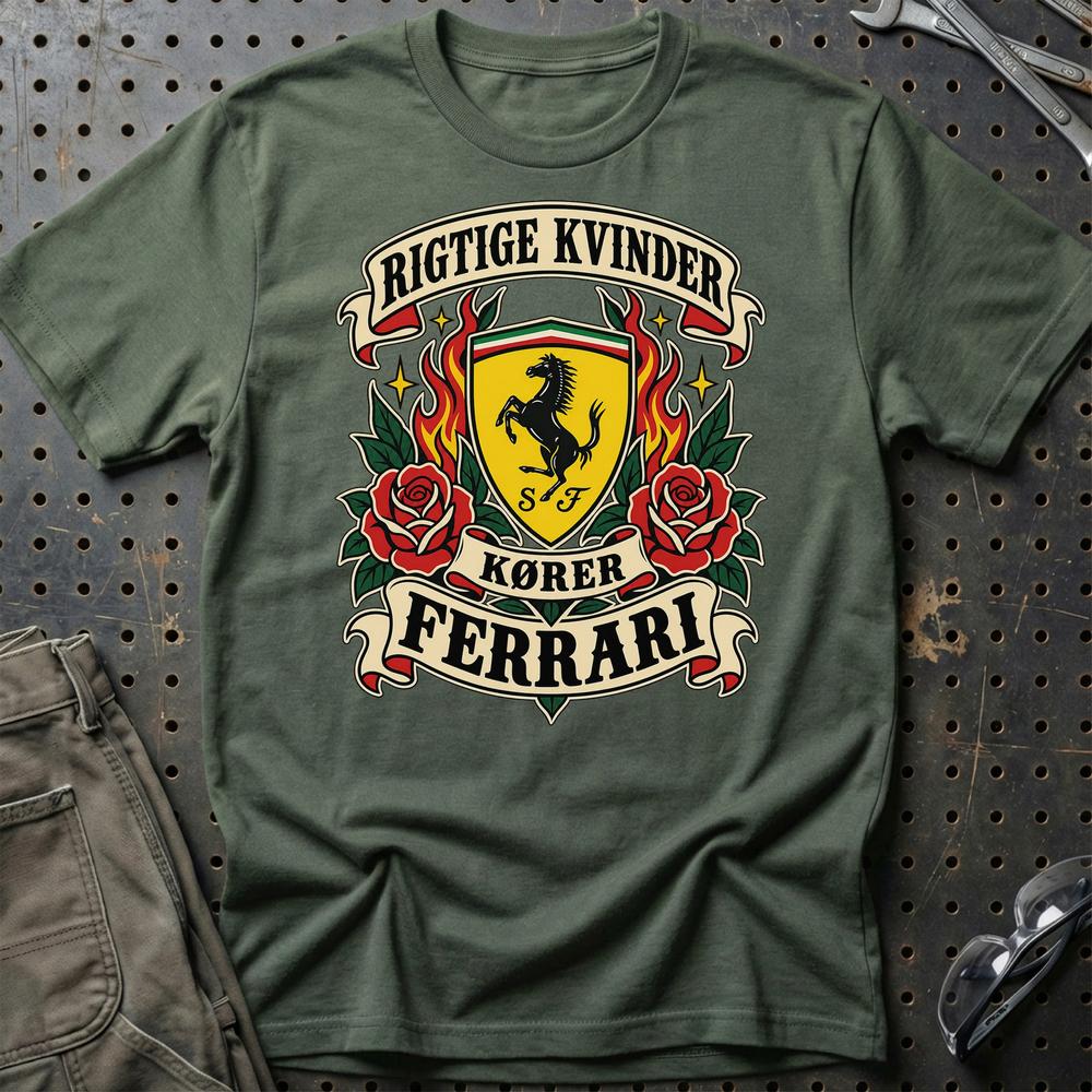 
Produktbillede af Ferrari Rigtige Kvinder Kører – Roser og Flammer T-Shirt