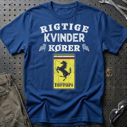 Ferrari Rigtige Kvinder Kører - Unisex T-Shirt , Bomuld-Beklædning-Ferrari-Blå Royal-S-Garage Culture Shop- garage - man cave - merchandise