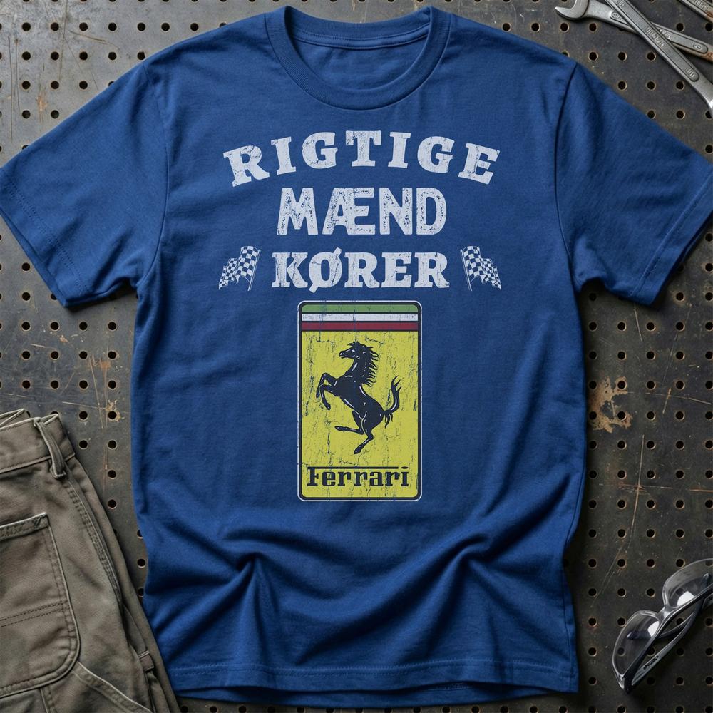 Ferrari Rigtige Mænd Kører T-Shirt-Beklædning-Ferrari-Blå Royal-S-Garage Culture Shop- garage - man cave - merchandise