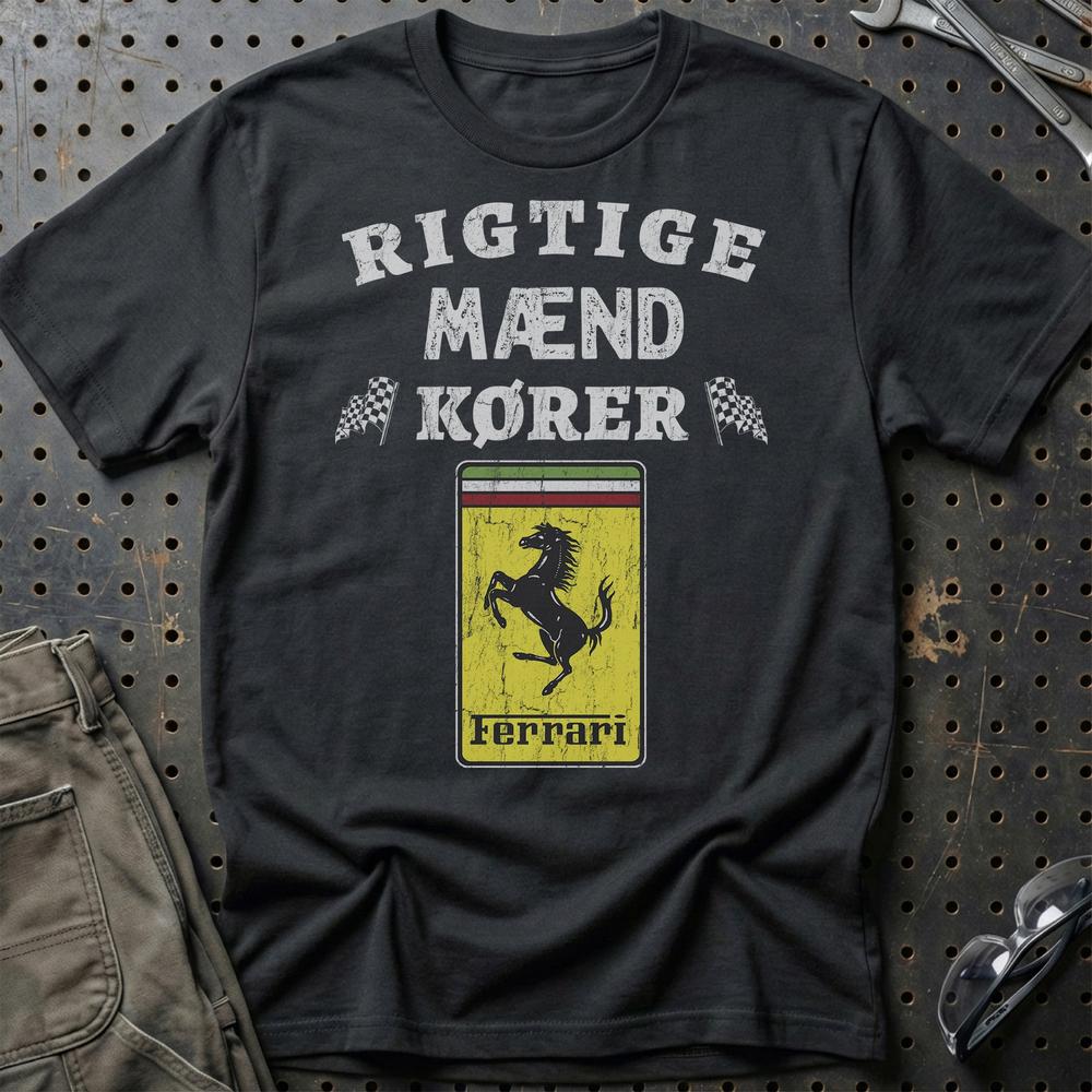 Ferrari Rigtige Mænd Kører - Unisex T-Shirt , Bomuld-Beklædning-Ferrari-Sort-S-Garage Culture Shop- garage - man cave - merchandise