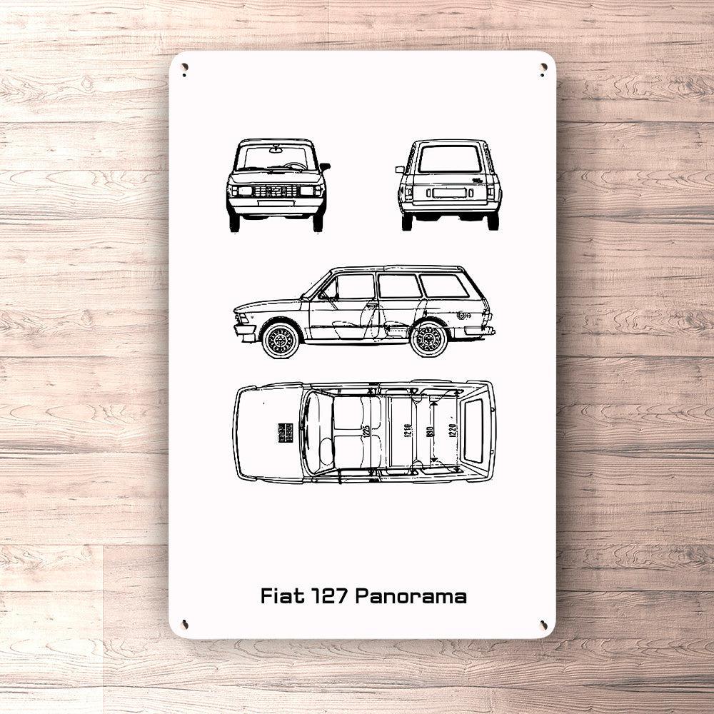 Fiat 127 Panorama Blueprint Skilte, Musemåtte, Dørmåtte-Blueprint-Fiat-Garage Culture Shop- garage - man cave - merchandise