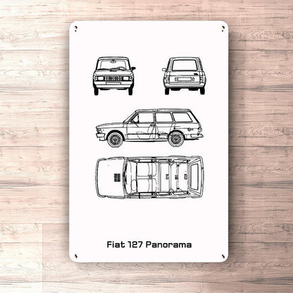 Fiat 127 Panorama Blueprint Skilte, Musemåtte, Dørmåtte-Blueprint-Fiat-Garage Culture Shop- garage - man cave - merchandise