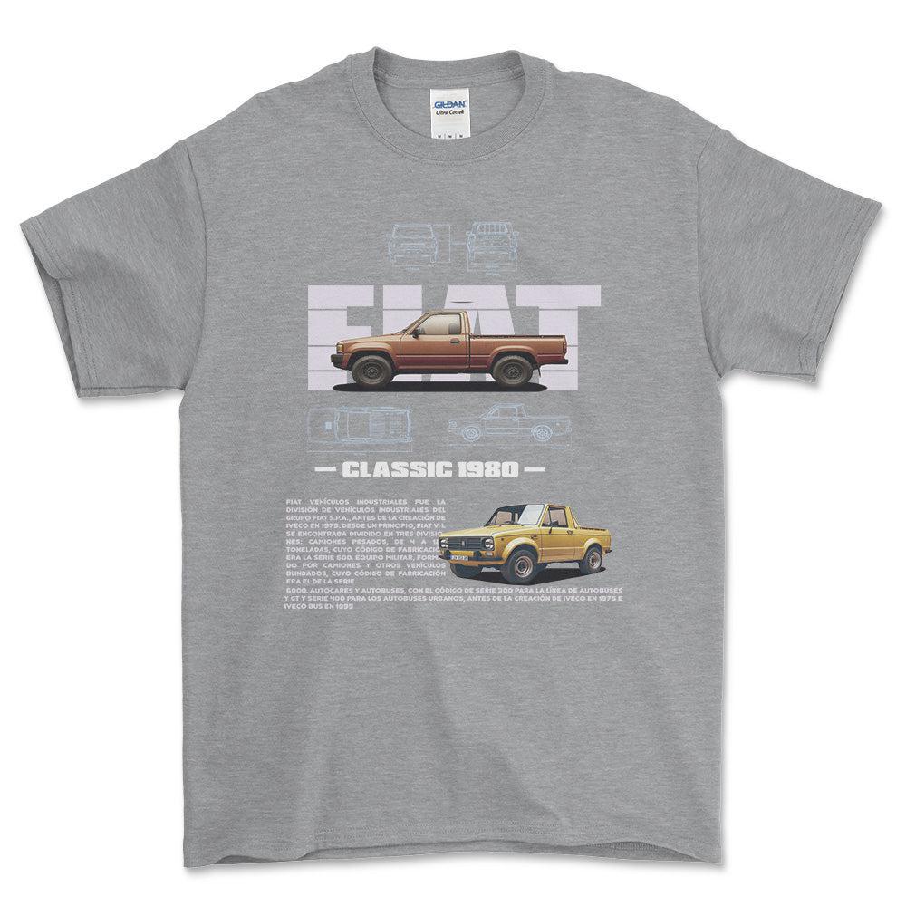 Fiat 1980 - Unisex T-Shirt , Bomuld-Beklædning-Fiat-Grå Sport-S-Forside-Garage Culture Shop- garage - man cave - merchandise