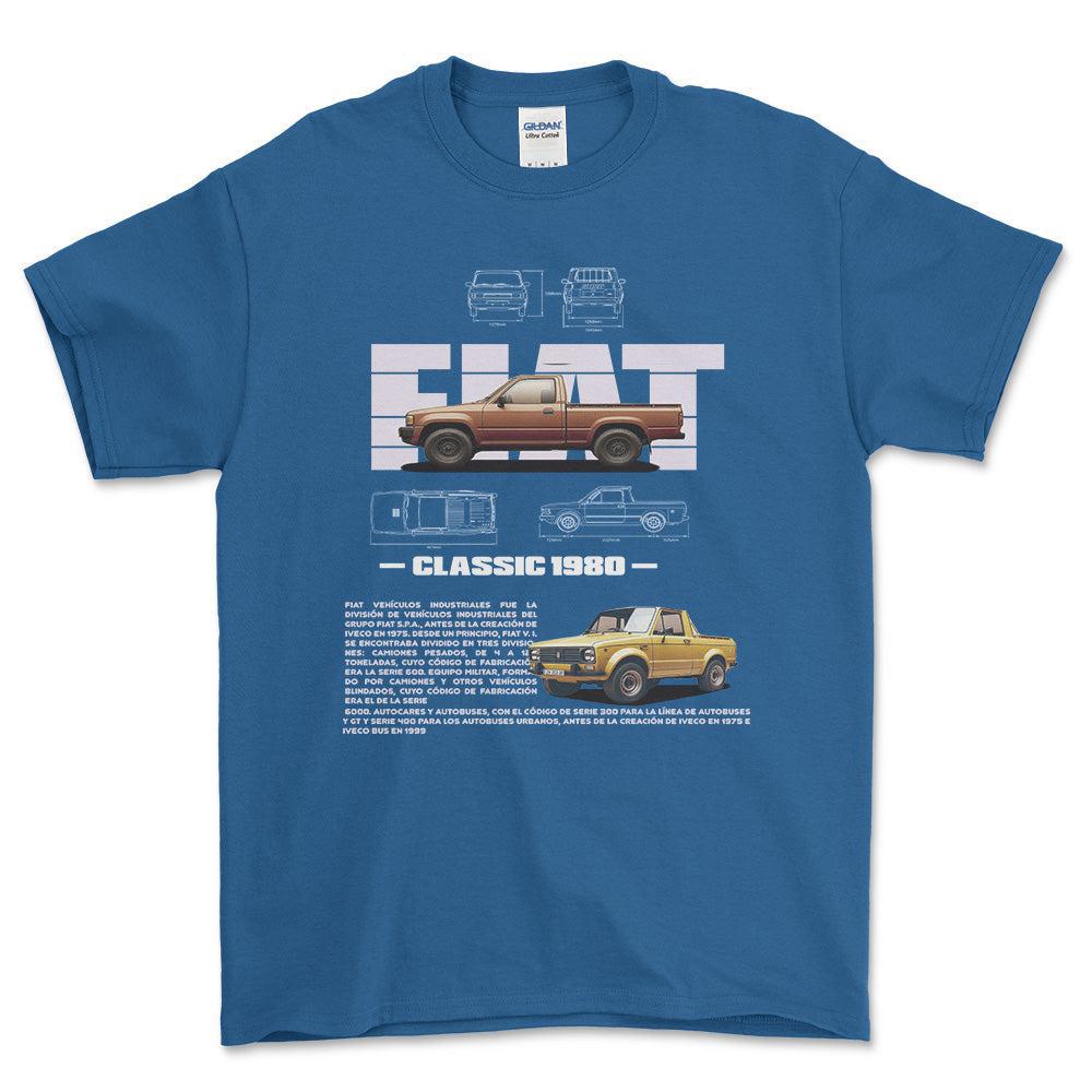 Fiat 1980 - Unisex T-Shirt , Bomuld-Beklædning-Fiat-Blå Royal-S-Forside-Garage Culture Shop- garage - man cave - merchandise