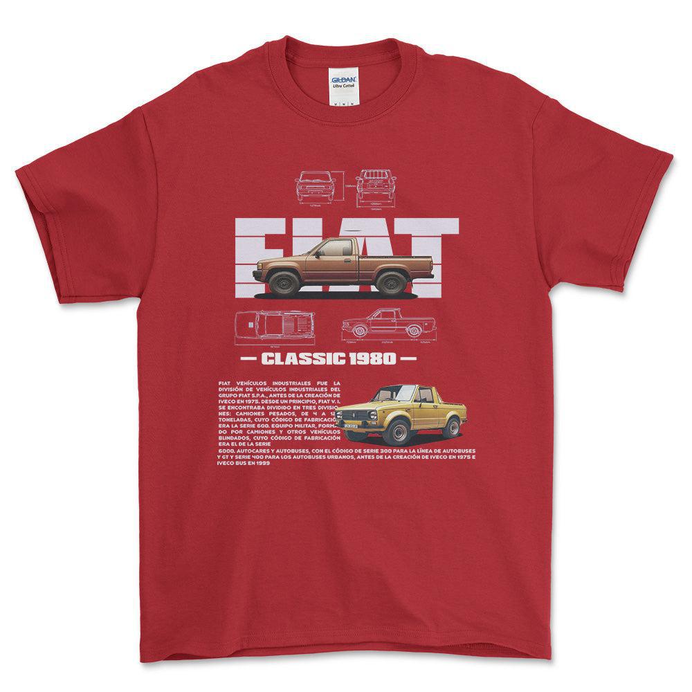 Fiat 1980 - Unisex T-Shirt , Bomuld-Beklædning-Fiat-Rød-S-Forside-Garage Culture Shop- garage - man cave - merchandise