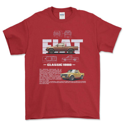 Fiat 1980 - Unisex T-Shirt , Bomuld-Beklædning-Fiat-Rød-S-Forside-Garage Culture Shop- garage - man cave - merchandise