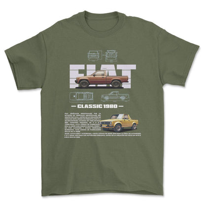 Fiat 1980 - Unisex T-Shirt , Bomuld-Beklædning-Fiat-Grøn Militær-S-Forside-Garage Culture Shop- garage - man cave - merchandise