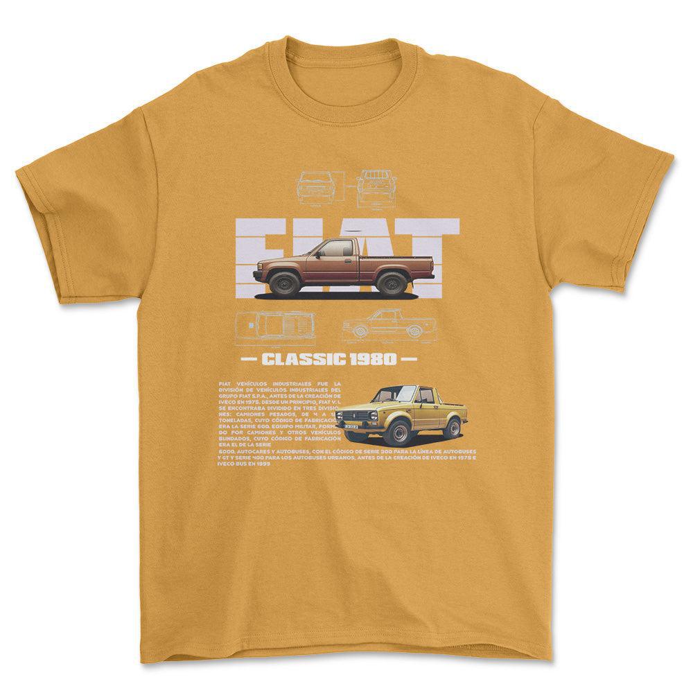 Fiat 1980 - Unisex T-Shirt , Bomuld-Beklædning-Fiat-Guld-S-Forside-Garage Culture Shop- garage - man cave - merchandise