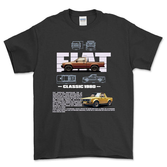 Fiat 1980 - Unisex T-Shirt , Bomuld-Beklædning-Fiat-Sort-S-Forside-Garage Culture Shop- garage - man cave - merchandise