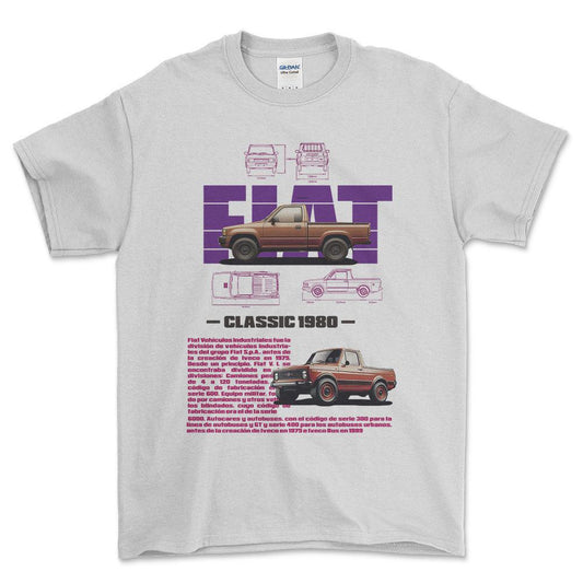 Fiat 1980 - Unisex T-Shirt , Bomuld-Beklædning-Fiat-Hvid-S-Forside-Garage Culture Shop- garage - man cave - merchandise