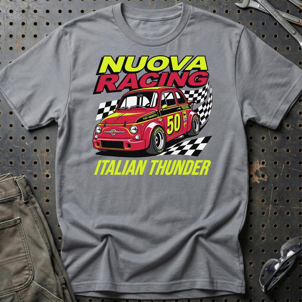 Fiat 500 Abarth Nuova Racing Italian Thunder T-Shirt-Beklædning-Fiat-Grå Sport-S-Garage Culture Shop- garage - man cave - merchandise