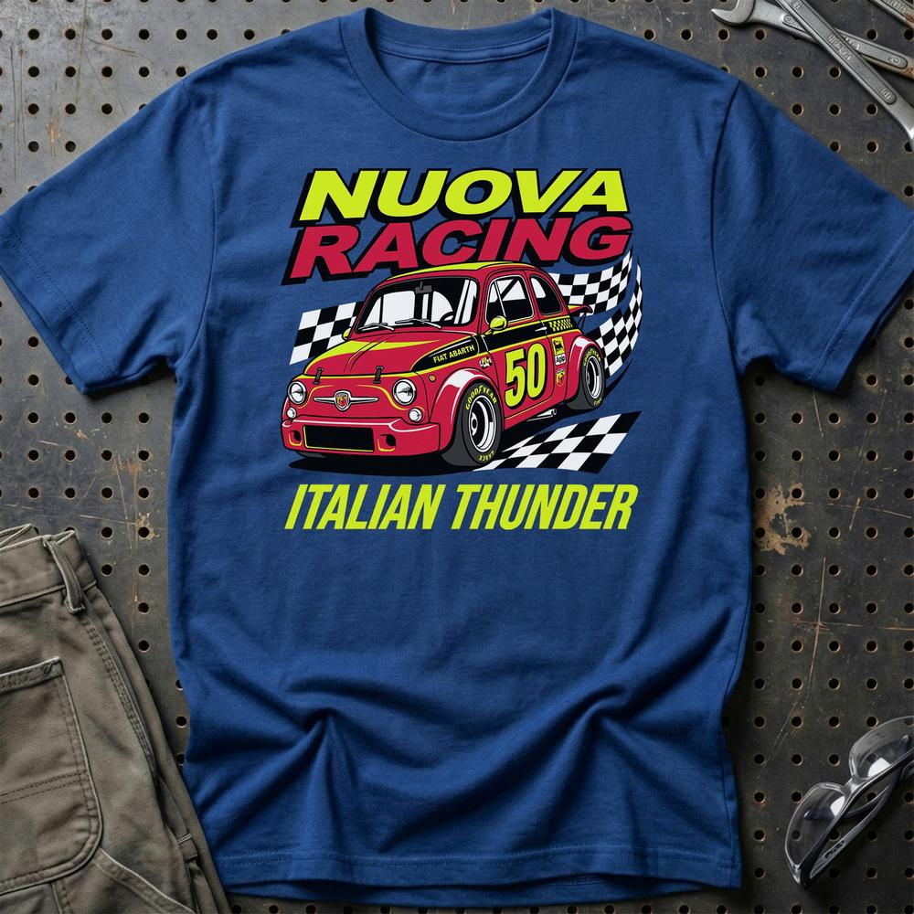 Fiat 500 Abarth Nuova Racing Italian Thunder T-Shirt-Beklædning-Fiat-Blå Royal-S-Garage Culture Shop- garage - man cave - merchandise