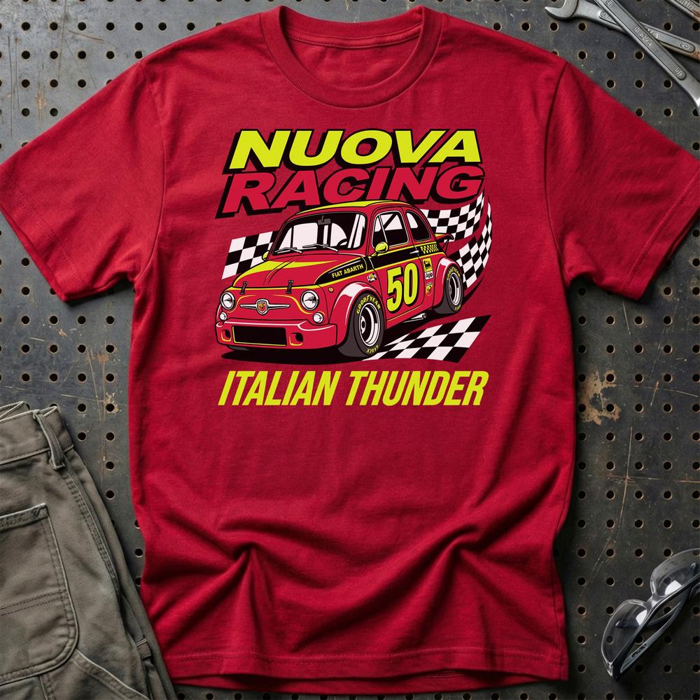 Fiat 500 Abarth Nuova Racing Italian Thunder T-Shirt-Beklædning-Fiat-Rød-S-Garage Culture Shop- garage - man cave - merchandise