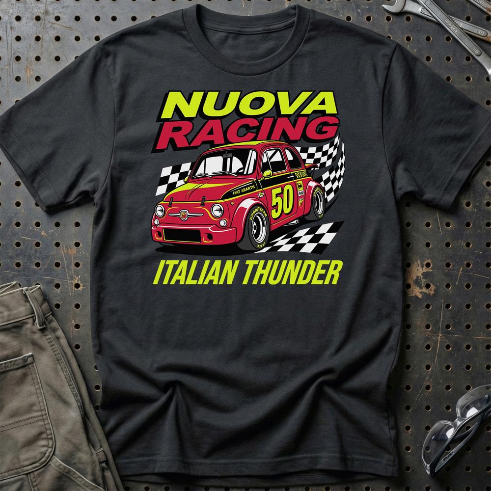 Fiat 500 Abarth Nuova Racing Italian Thunder - Unisex T-Shirt-Beklædning-Fiat-Sort-S-Garage Culture Shop- garage - man cave - merchandise