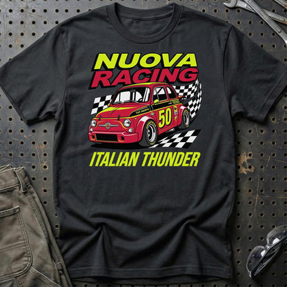 Fiat 500 Abarth Nuova Racing Italian Thunder - Unisex T-Shirt-Beklædning-Fiat-Sort-S-Garage Culture Shop- garage - man cave - merchandise
