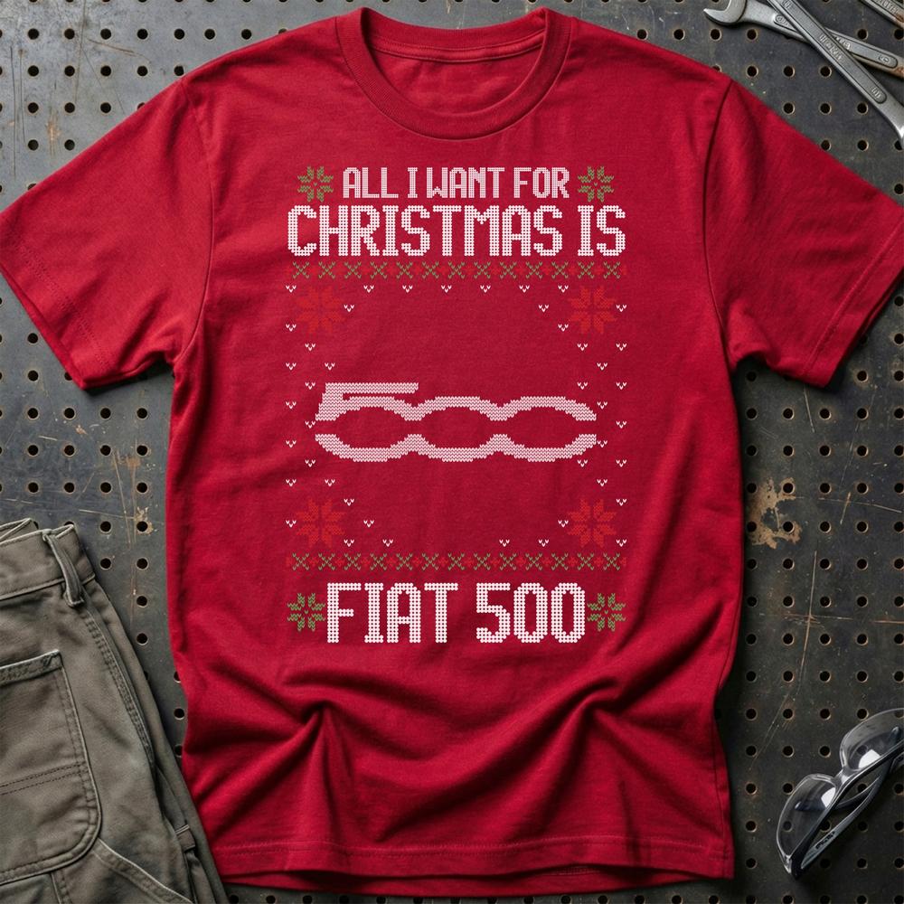 Fiat 500 - All I Want For Christmas T-Shirt-Beklædning-Fiat-Rød-S-Garage Culture Shop- garage - man cave - merchandise