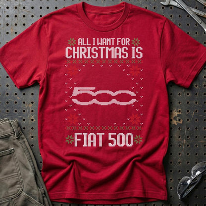 Fiat 500 - All I Want For Christmas - Unisex T-Shirt , Bomuld-Beklædning-Fiat-Rød-S-Garage Culture Shop- garage - man cave - merchandise
